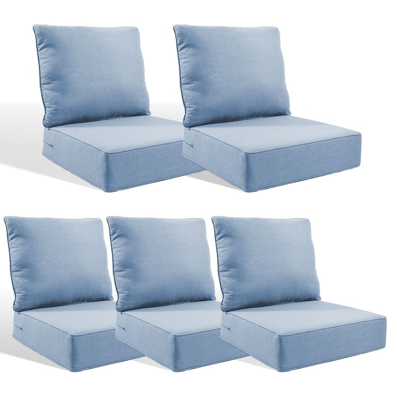 Pocassy 24x24x6 Inch Thick Cushions Pillows Set Indoor Outdoor Deep Seat Water & Fade Resistant - Baby Blue Cushion - 5 Set Seat & Back Cushion
