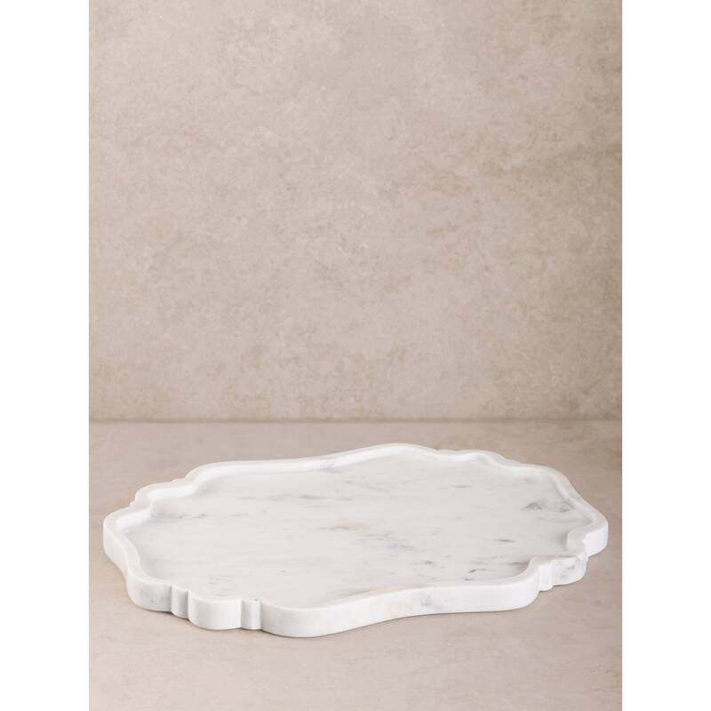 Cascade White Marble Tray - 14 X 10