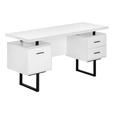 Computer Desk, Home Office, Laptop, Left, Right Set-up, Storage Drawers, 60"l, Work, White Laminate, Black Metal