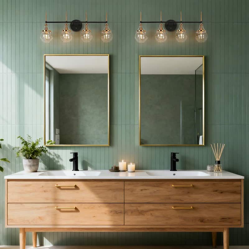 Beta Modern 4-Light Gold Black Bathroom Vanity Light Orb Glass Wall Sconce - 28.5''L x 7''W x 12.5''H