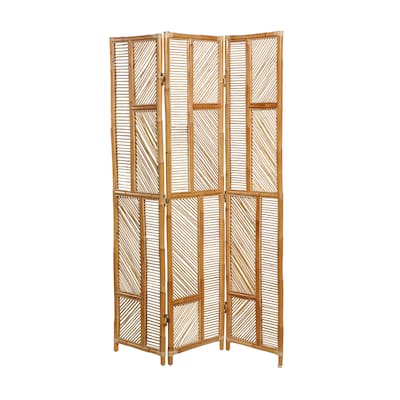 Wood Geometric Hinged Foldable Partition 3 Panel Room Divider Screen - Brown - Roche River Decor - 1"W x 52"L x 71"H