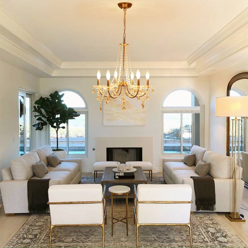 6-Light Classic Candlestick Hanging Crystal Linear Chandelier Lighting Fixture for Dining Room Kitchen Island