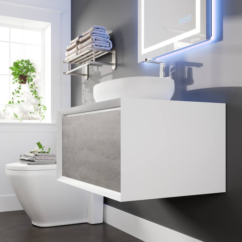 Eviva Santa Monica 30" Gray Wall Mount Bath Vanity with Acrylic Vessel Sink