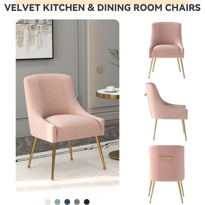 SEYNAR Modern Glam Boucle Pleated Velvet Dining Chair or Vanity Chair Set of 2 with Rear Handle