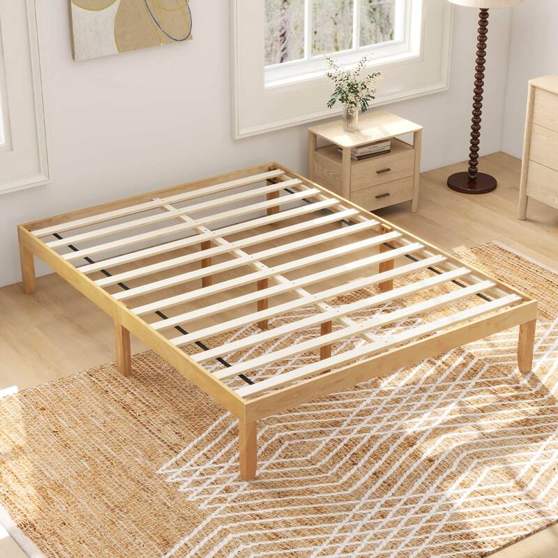 Costway Twin/Full/Queen Size Wooden Platform Bed Frame 14" with Rubber - Queen
