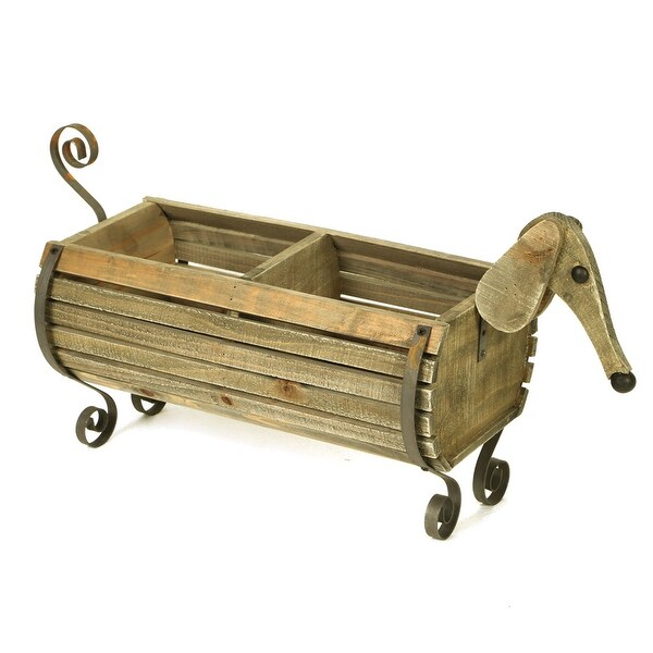Wooden Dachshund Flower Planter - Indoor/Outdoor Dog Barrel Container Holds Plants, Decor and Household Goods