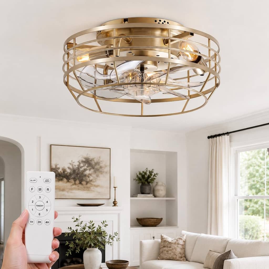 12.5 in Smart Caged Ceiling Fan with Lights, 3 E12 Sockets, Clear PC Blades, Quiet DC Motor, App Control