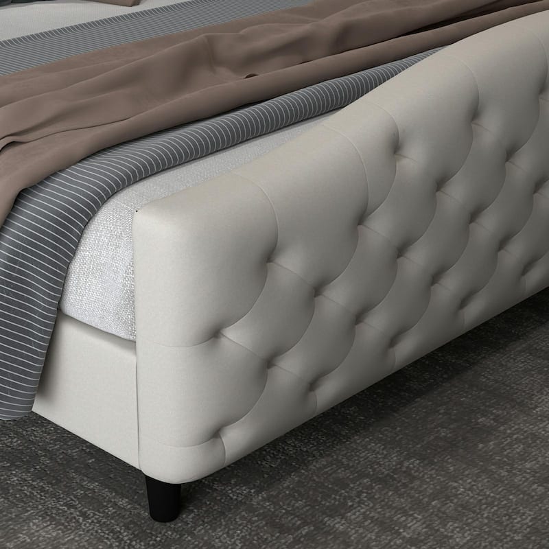 Velvet Upholstered Bed Frame with Headboard and Footboard