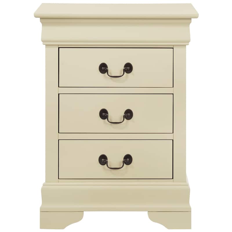 Beige Nightstand 29x21x16 with Three Drawers, Compact Bedside Table for Bedroom Storage and Neutral Stylish Modern Accent