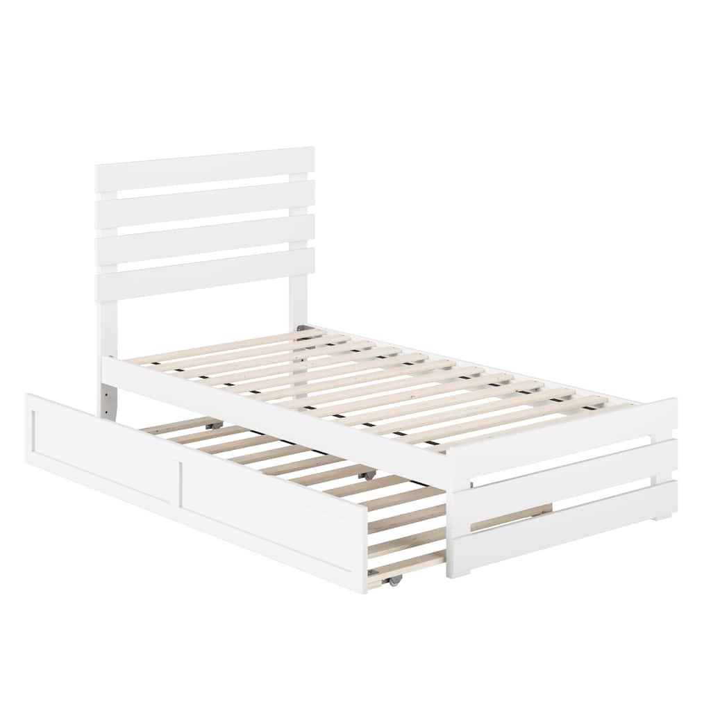 Oxford Twin Platform Bed with Matching Footboard & Twin Trundle in White