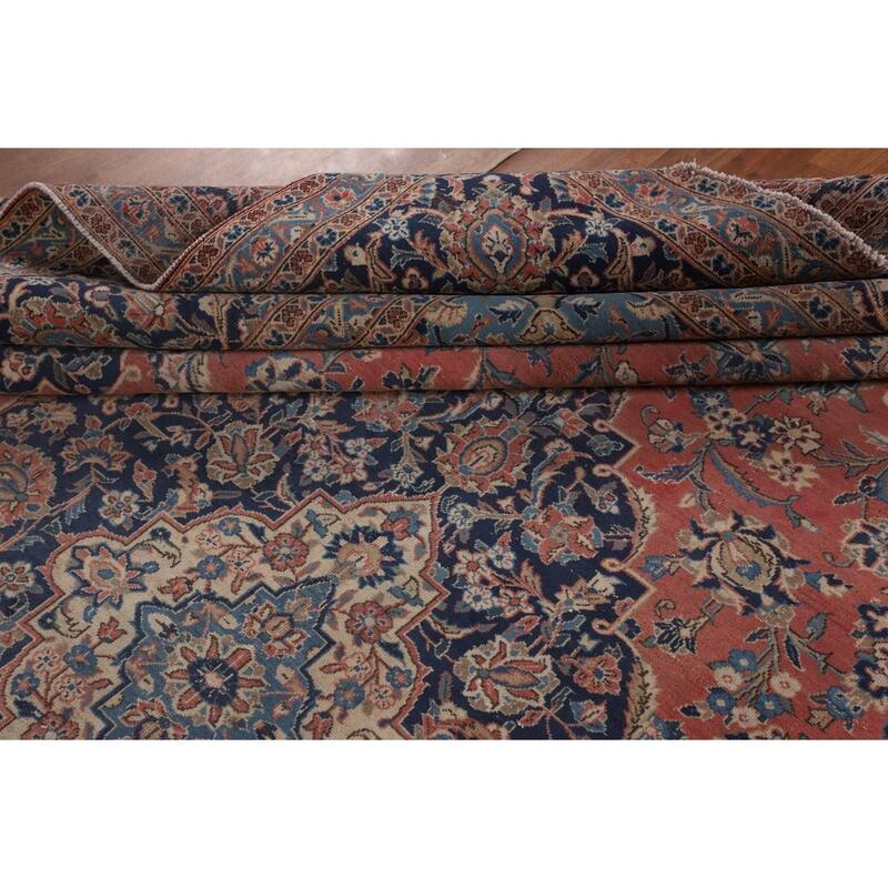 Traditional Kashan Large Persian Vintage Rug Hand-Knotted Wool Carpet - 10'2"x 14'0"