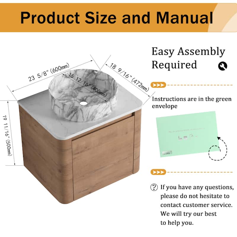 Malwee 24"/30" Floating Bathroom Vanity, Wall Mounted Bathroom Vanity with Ceramic Sink and Soft Close Door
