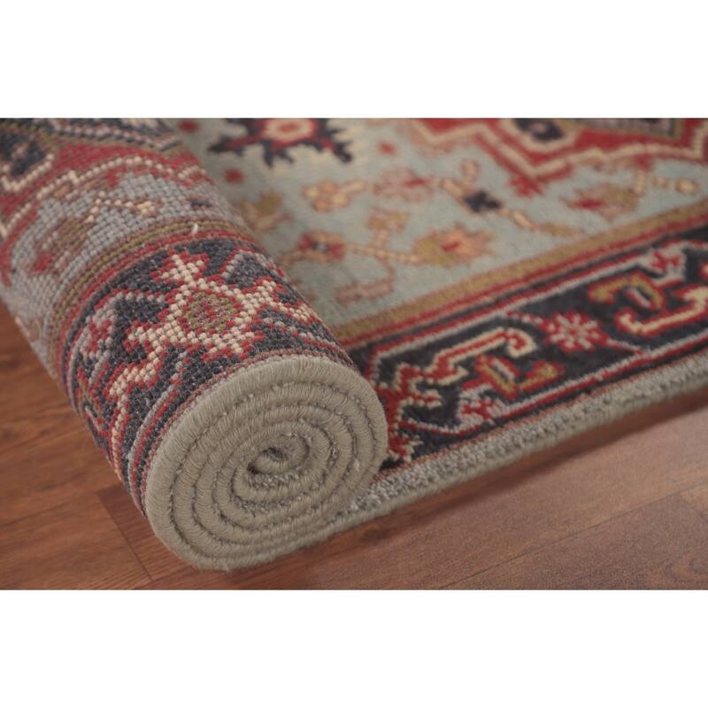 Light Blue Heriz-Serapi Oriental Runner Rug Wool Carpet - 2'6"x 9'10"