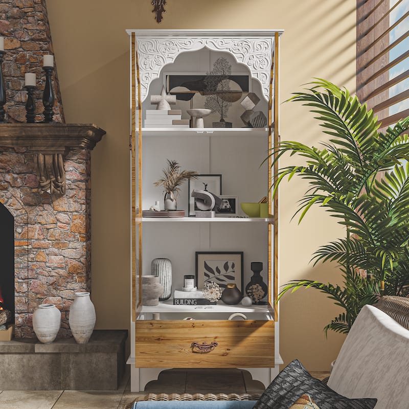 Tall Bookshelf Display Cabinet Curio Cabinet with Acrylic Glass Doors - 70.9"X31.5"