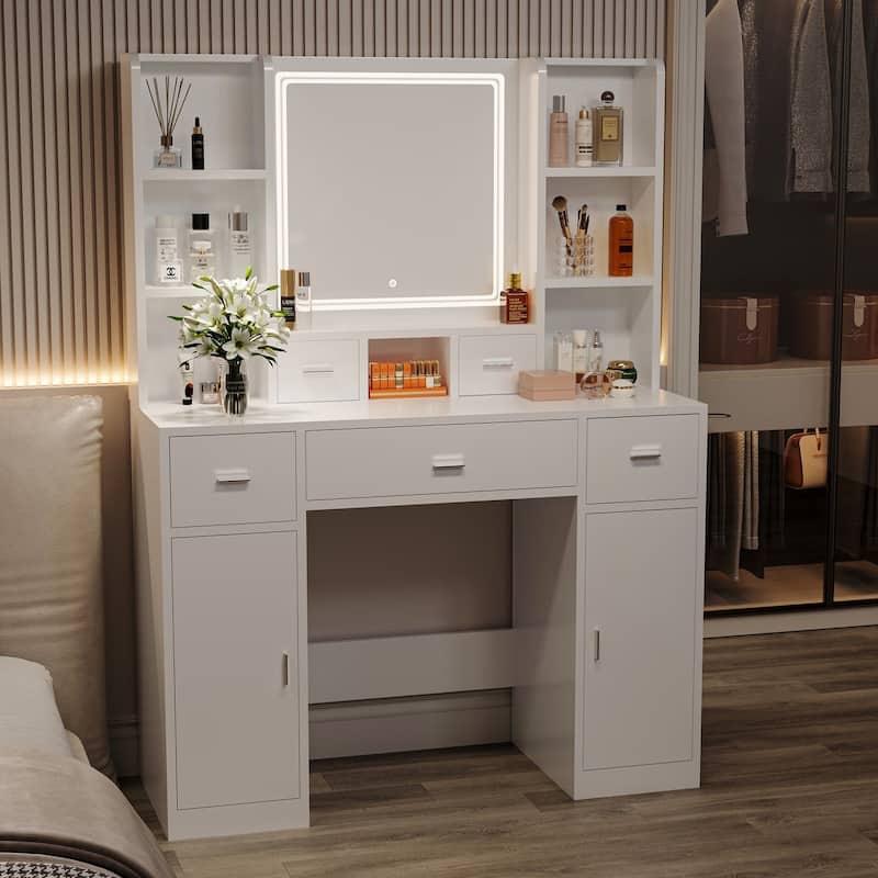 5 Drawer 43.31 in. W Dresser Table with Mirror