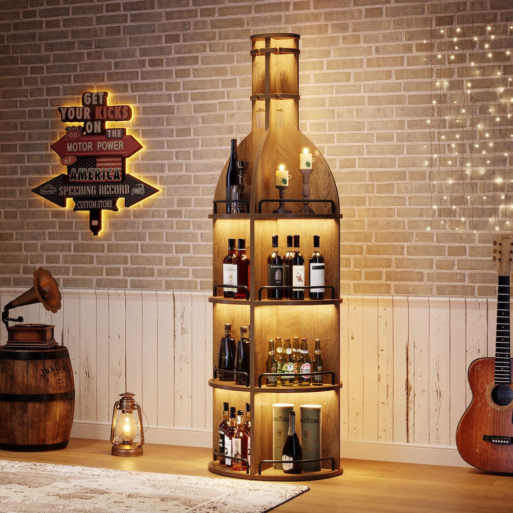 75 Inch Tall Wine Rack with Storage Shelves, Hanging Goblet Holder