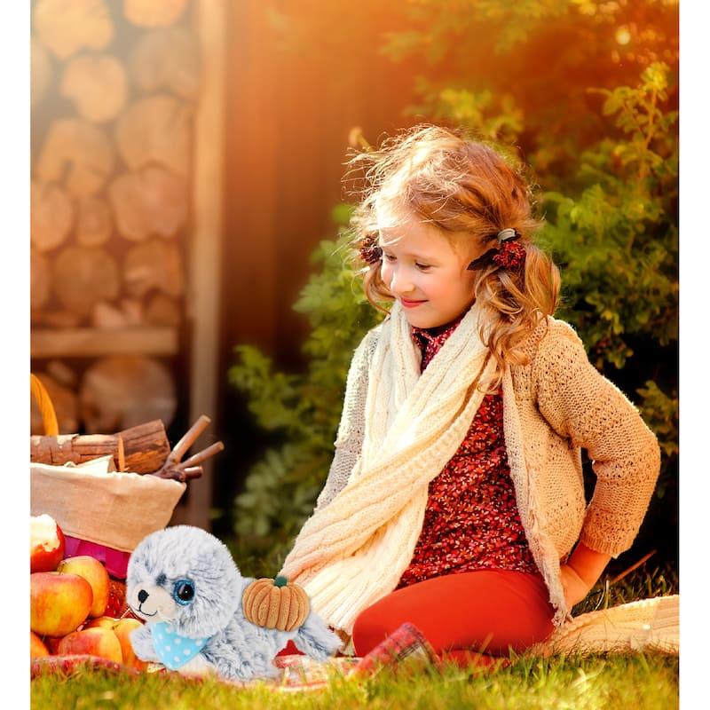 DolliBu Super Soft Plush Sea Lion Stuffed Animal with Pumpkin Decor - 8 inches