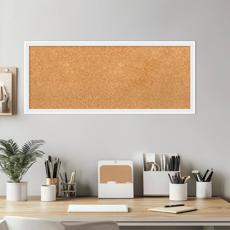 Incline White Wood Framed Cork Board - Bulletin Board, Organization Board, Pin Board
