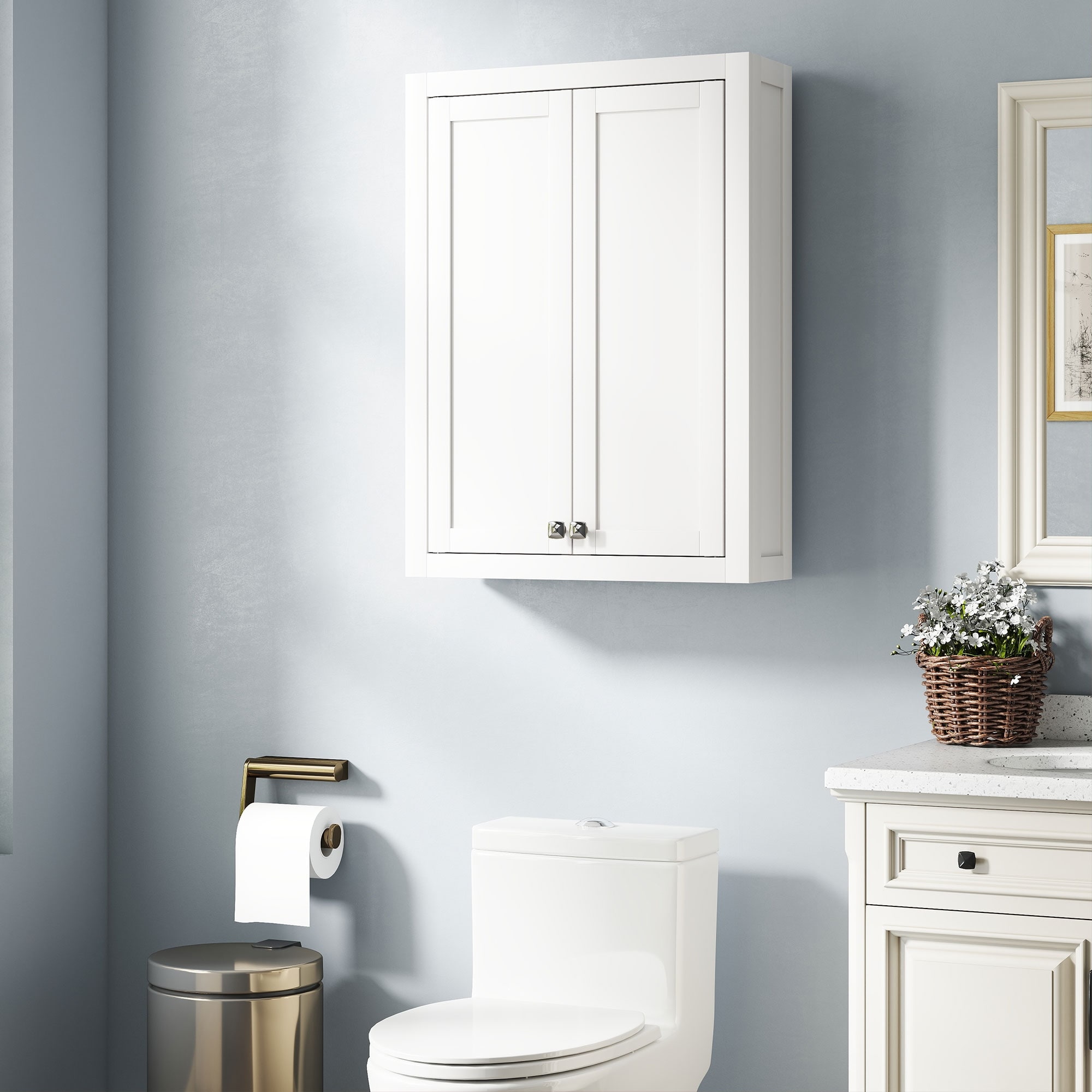 HOMCOM Bathroom Wall Cabinet, Medicine Cabinet Wall Mounted, Over The Toilet Space Saver with 2 Doors and 2 Adjustable Shelves