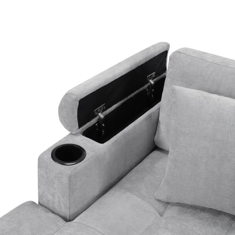 115.7" Modern Oversized U-shaped Sectional Sofa with Built-in Cup Holders, Storage Space and USB Ports
