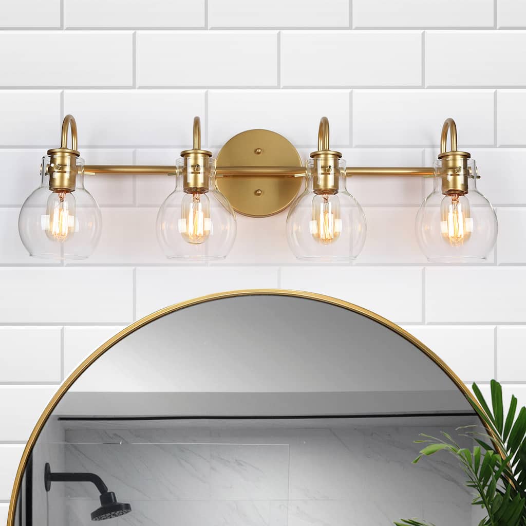 Modern Gold 4-Light Bathroom Vanity Light Metal Wall Sconce with Clear Glass