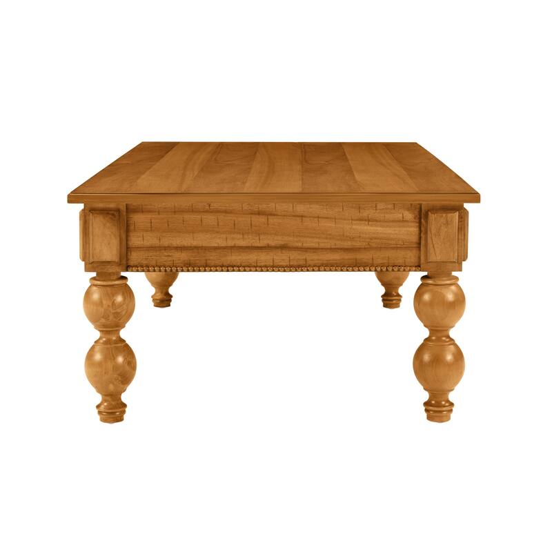 Vintage Cocktail Table Rectangular Wooden Coffee Table with Storage Drawer, Gourd-Shaped Legs and Zinc Alloy Handle