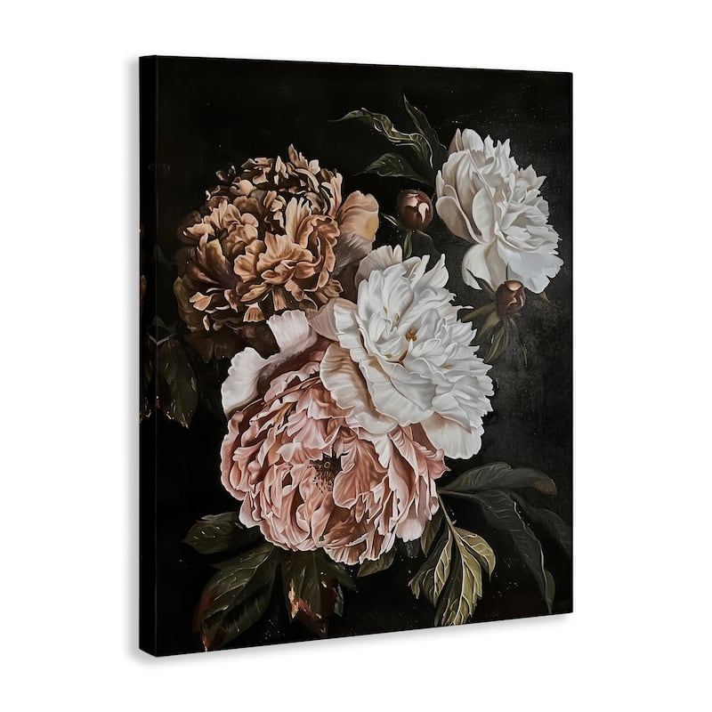Stupell Moody Peonies on Black Canvas Wall Art Design By Arlington Prints