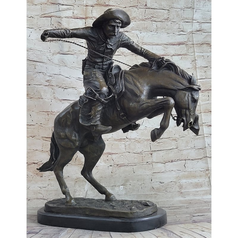 Frederic Remington Bronco Buster Bucking Horse Western Americana Bronze Statue