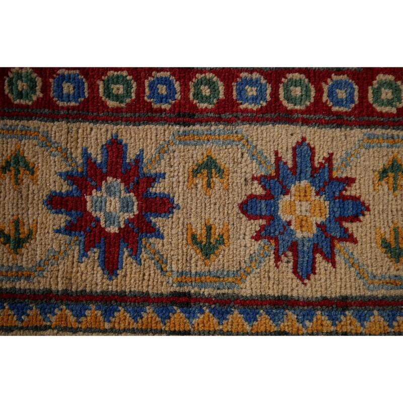 Light Blue Geometric Kazak Runner Rug Hand-Knotted Wool Carpet - 2'7" x 20'8"