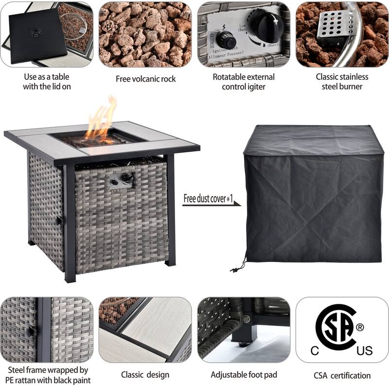 OVIOS 6-piece Patio Outdoor Wicker Conversation Set With 30" Fire Pit