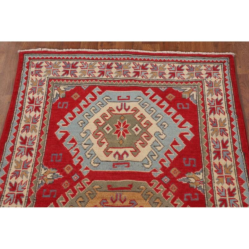 Traditional Kazak Oriental Accent Rug Handmade Red Wool Carpet - 3'2"x 5'1"