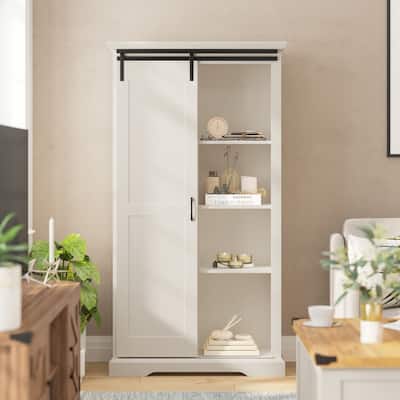 Farmhouse Storage Cabinet with Adjustable Shelves and Sliding Barn Door - 16.75"D x 36.25"W x 68"H