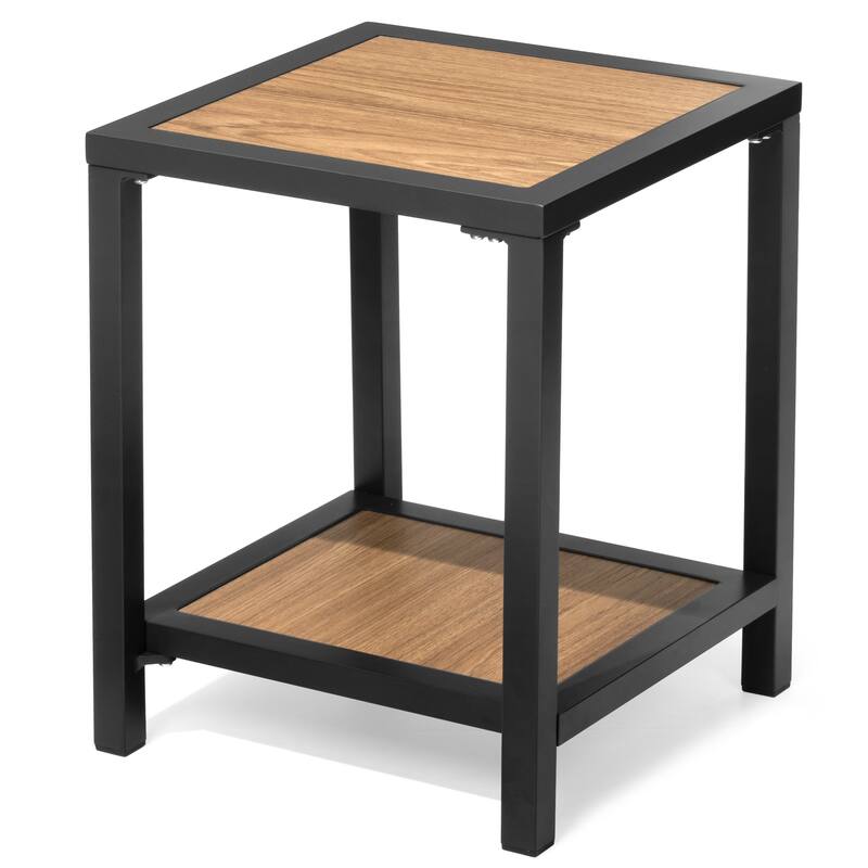 All Weather 2-Tier Patio End Table Outdoor Side Table Aluminum Frame - 15.75" L * 15.75" W * 19.68" H