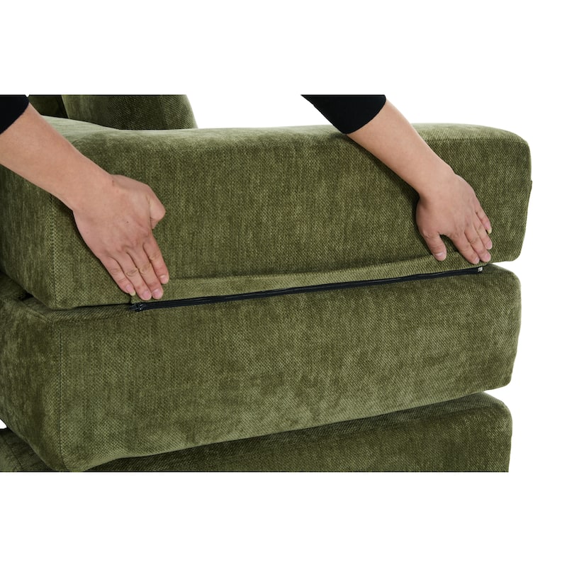 Queen Foldable Sofa Bed, 6-in-1 Convertible Sleeper Sofa with Mattress, Chaise Lounge Loveseat with Removable Cover