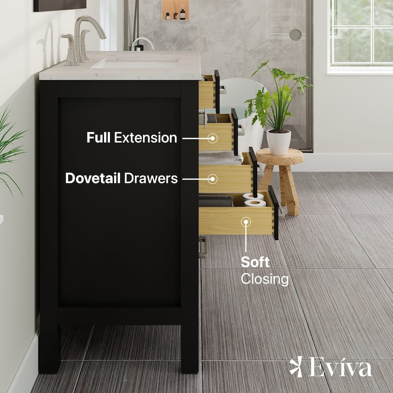 Eviva Aberdeen 36"W Espresso Bath Vanity with WH Carrara Quartz Top