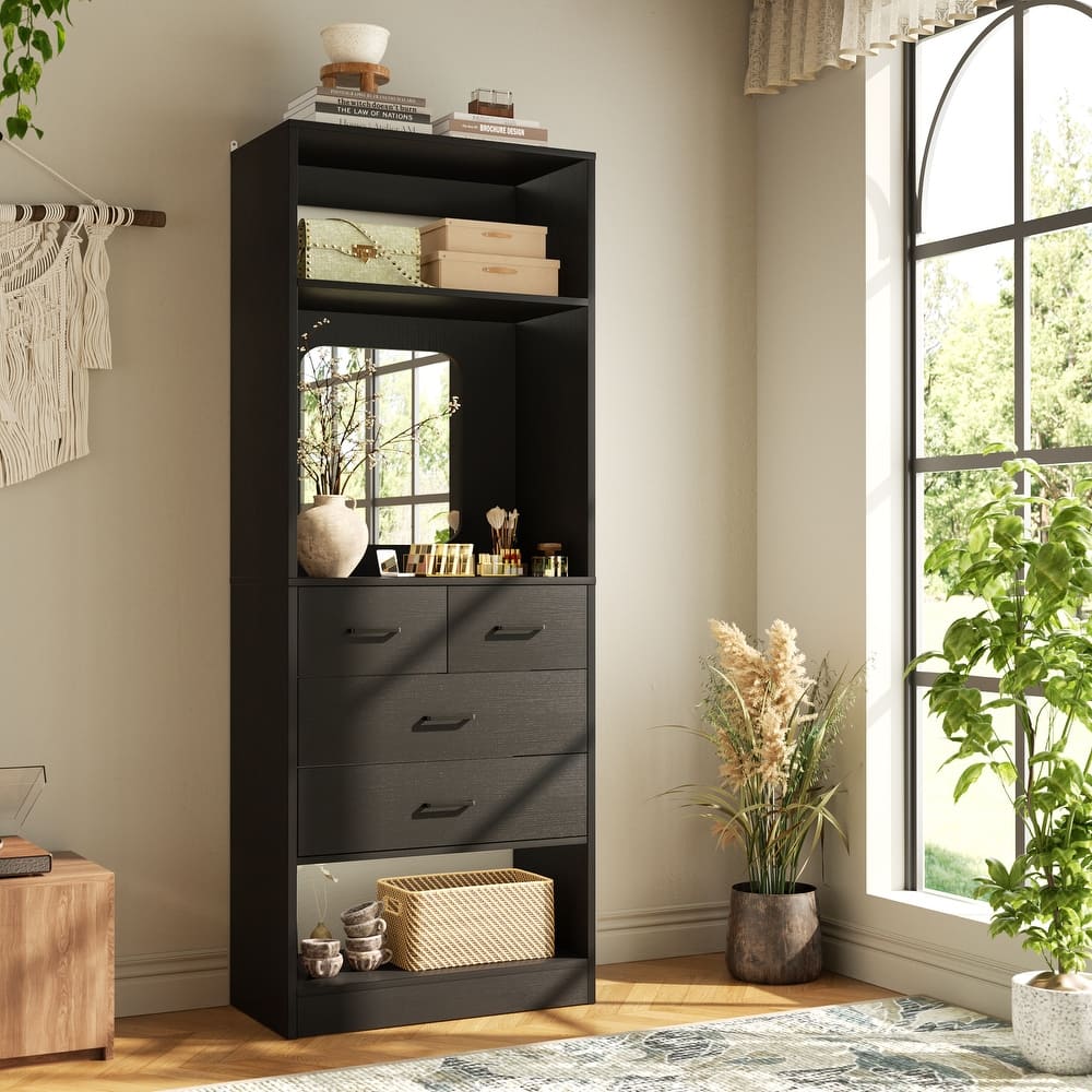 Cimly 25''W Closet Organizer with Mirror and Drawers, Freestanding Closet System for Walk-in/ Reach-in Closet