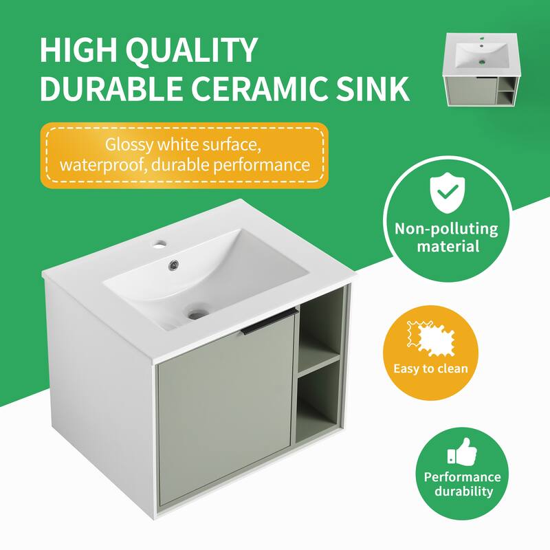 BNK 20"/24"/30" Single Sink Bathroom Vanity with Soft Close Door or Right Side Shelves, Modern Floating Vanity