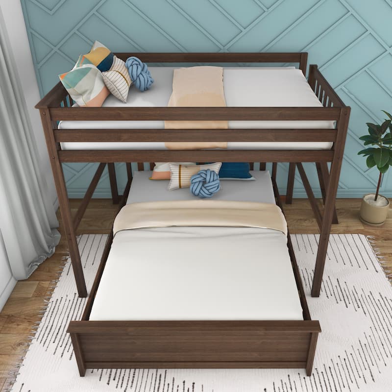 Max and Lily L-Shaped Full over Queen Bunk Bed with Ladder on End