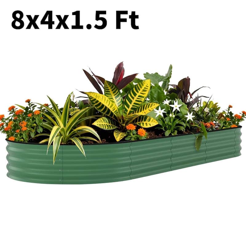 8x4x1.5 FT Galvanized Steel Raised Garden Bed, Planter for Vegetables, Flowers with Anti-Cut Strips - N/A - Green