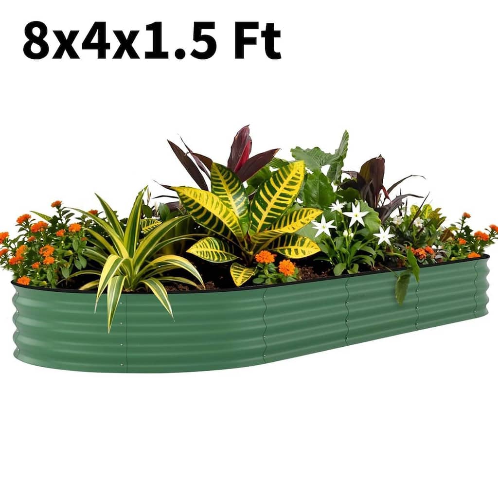 8x4x1.5 FT Galvanized Steel Raised Garden Bed, Planter for Vegetables, Flowers with Anti-Cut Strips - N/A