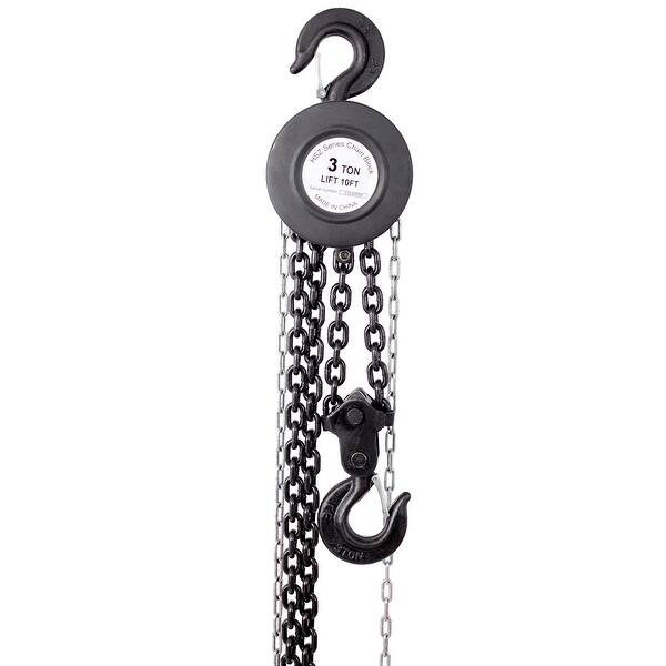 slide 2 of 7, Chain hoist 4400 lbs. Black 10 ft. Steel Manual Chain Hoist Log Hook with 2 Heavy Duty Hooks Black