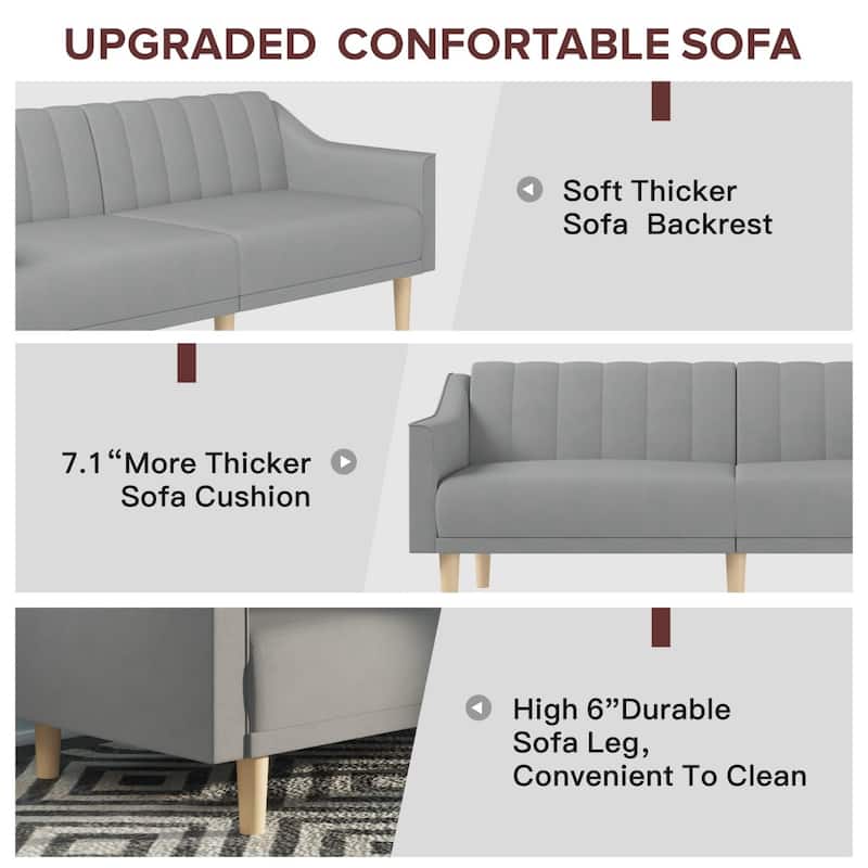 74.02" Modern Velvet Sofa Bed with Adjustable Backrest