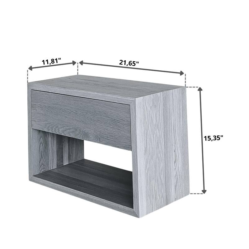 Floating Solid Oak Nightstand with a Drawer and Storage space