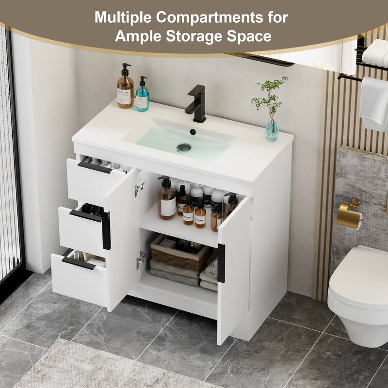 Vertical Stripes Bathroom Vanity Set with Sink Top & Faucet