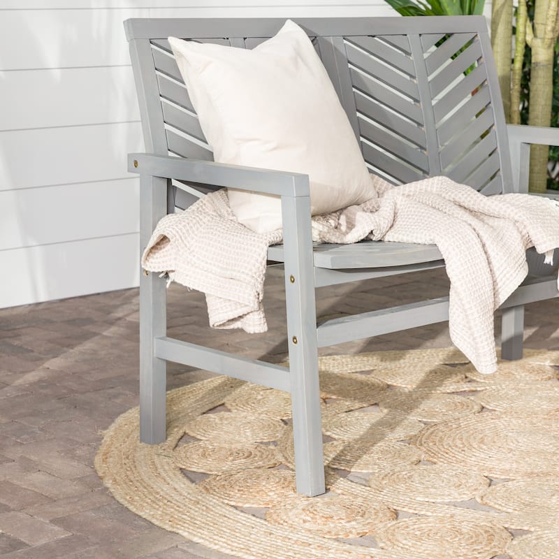 Walker Edison Acacia Wood Outdoor Chevron Love Seat