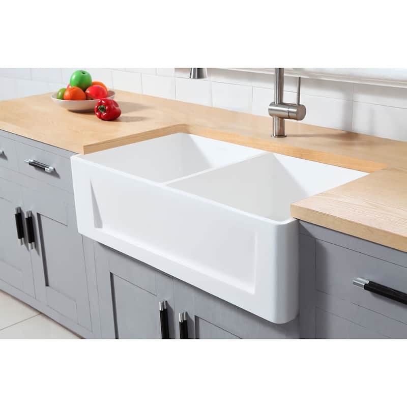 Kingston Brass Arcticstone 33" Farmhouse Double Basin Stone Composite