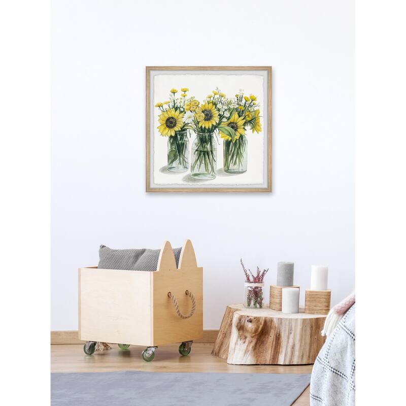 Sunflowers in Glass Jars Framed Wall Art, Floral Delight - A Blooming Accent for Your Living Space