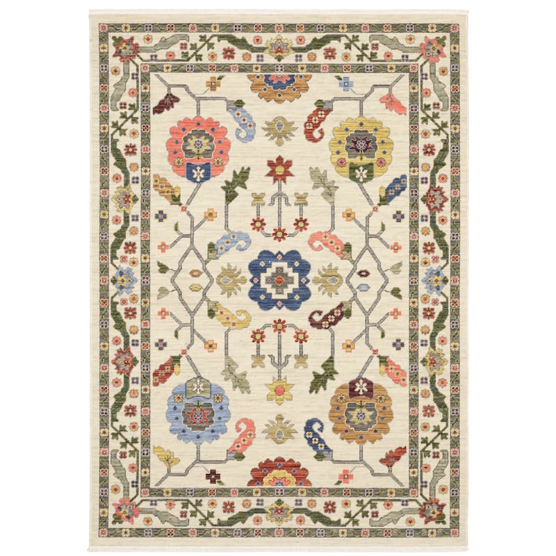 Style Haven Lawson Traditional Bordered Wool Fringe Edge Area Rug - 2' x 3' - Ivory/ Multi - Rectangle