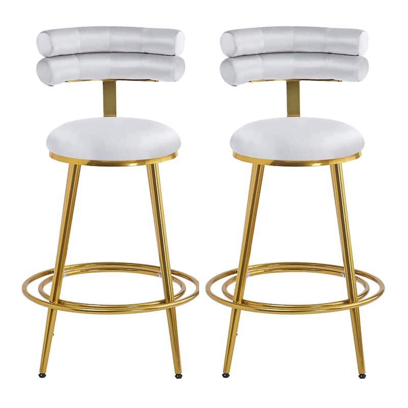 Modern Counter Height Chairs Round Velvet Bar Stools Set of 2