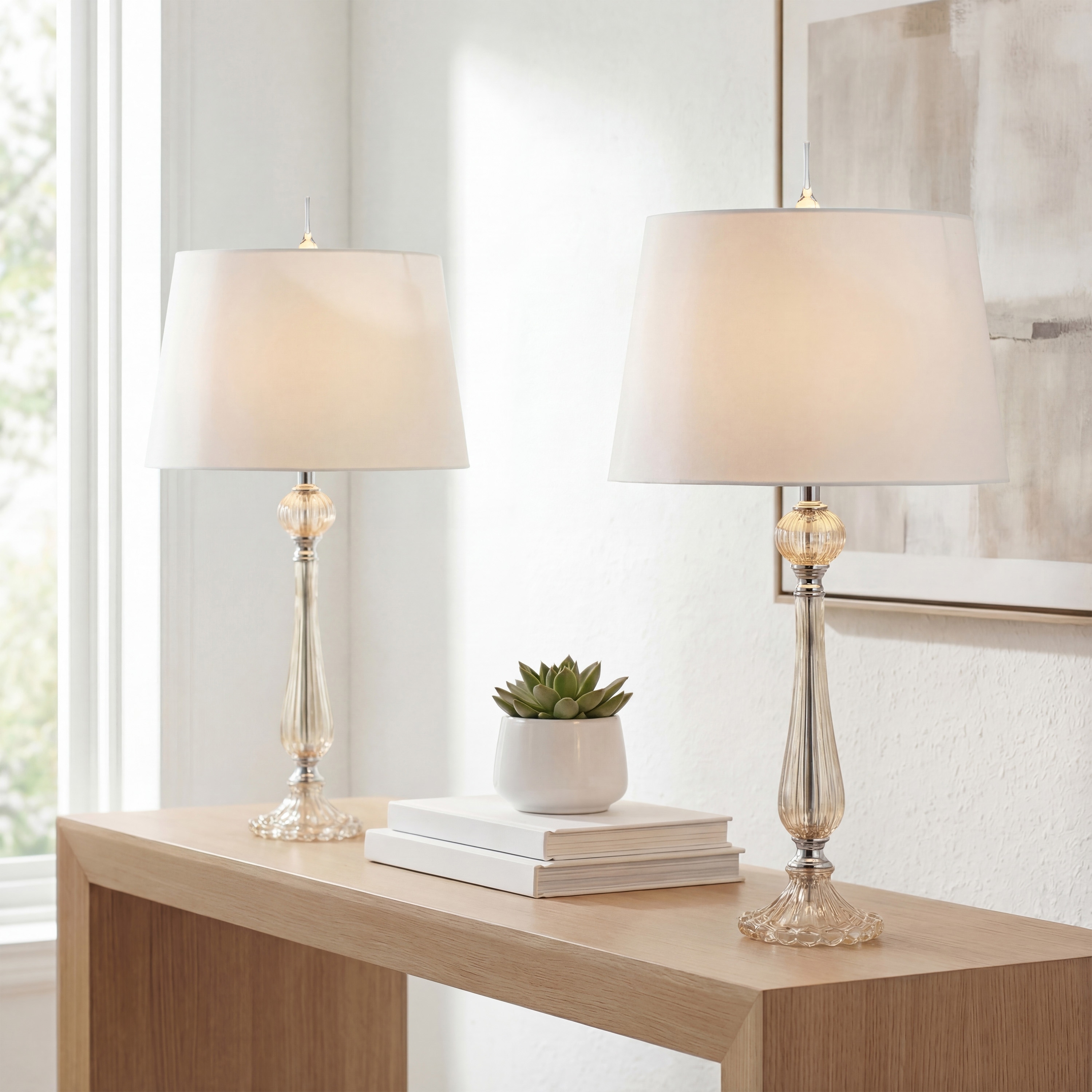 JONATHAN Y Caterina 32.5" Glass LED Table Lamp, Champagne (Set of 2)
